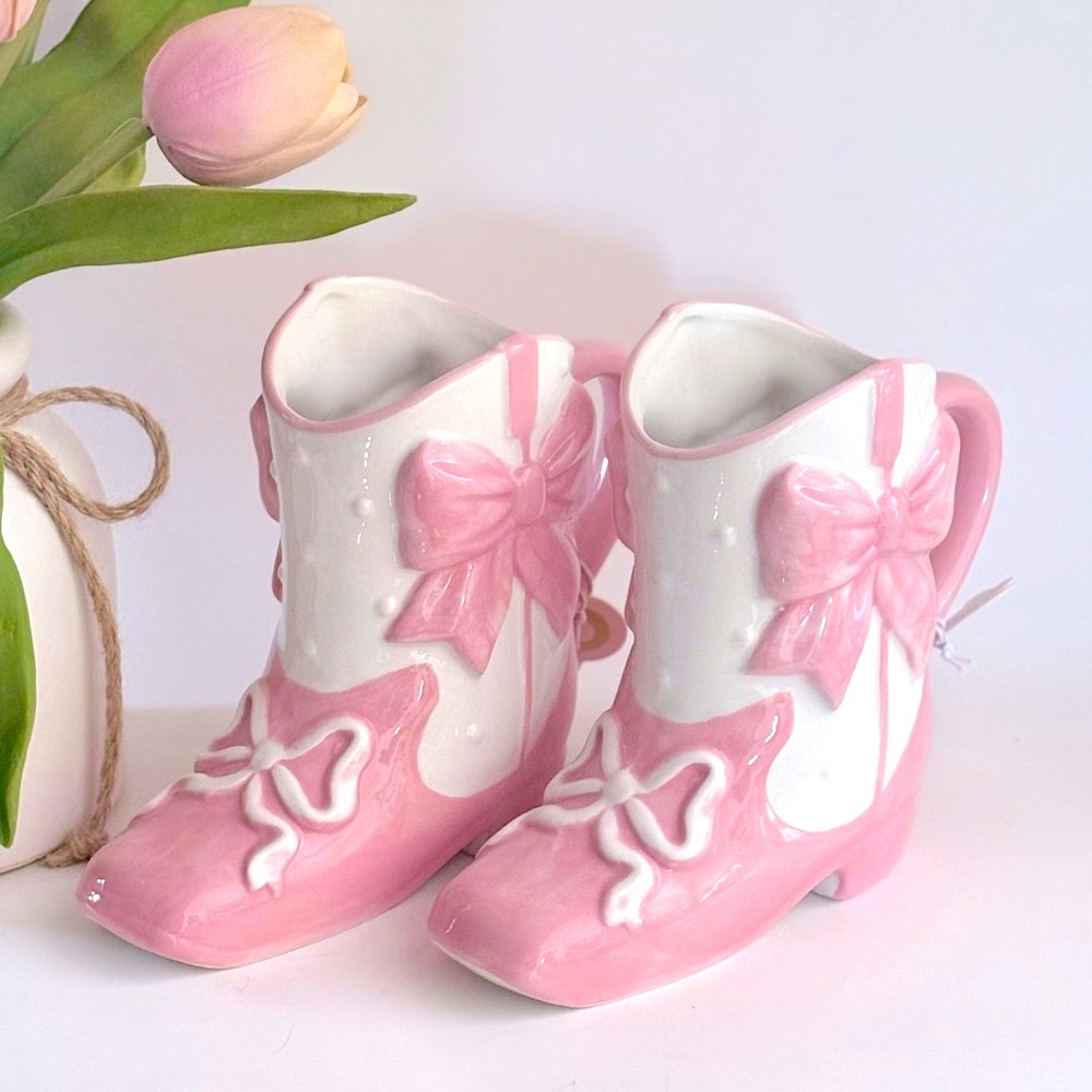 🎀 2 Pink Bow Cowboy Boot Mugs